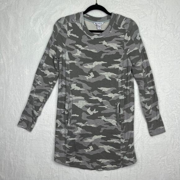 Athleta Balance‎ Dress Camo Lux Grey Small Long Sleeve Sweater Dress Soft Casual - Picture 1 of 16